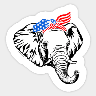 Patriotic Elephant Graphic with American Flag Bandana Sticker